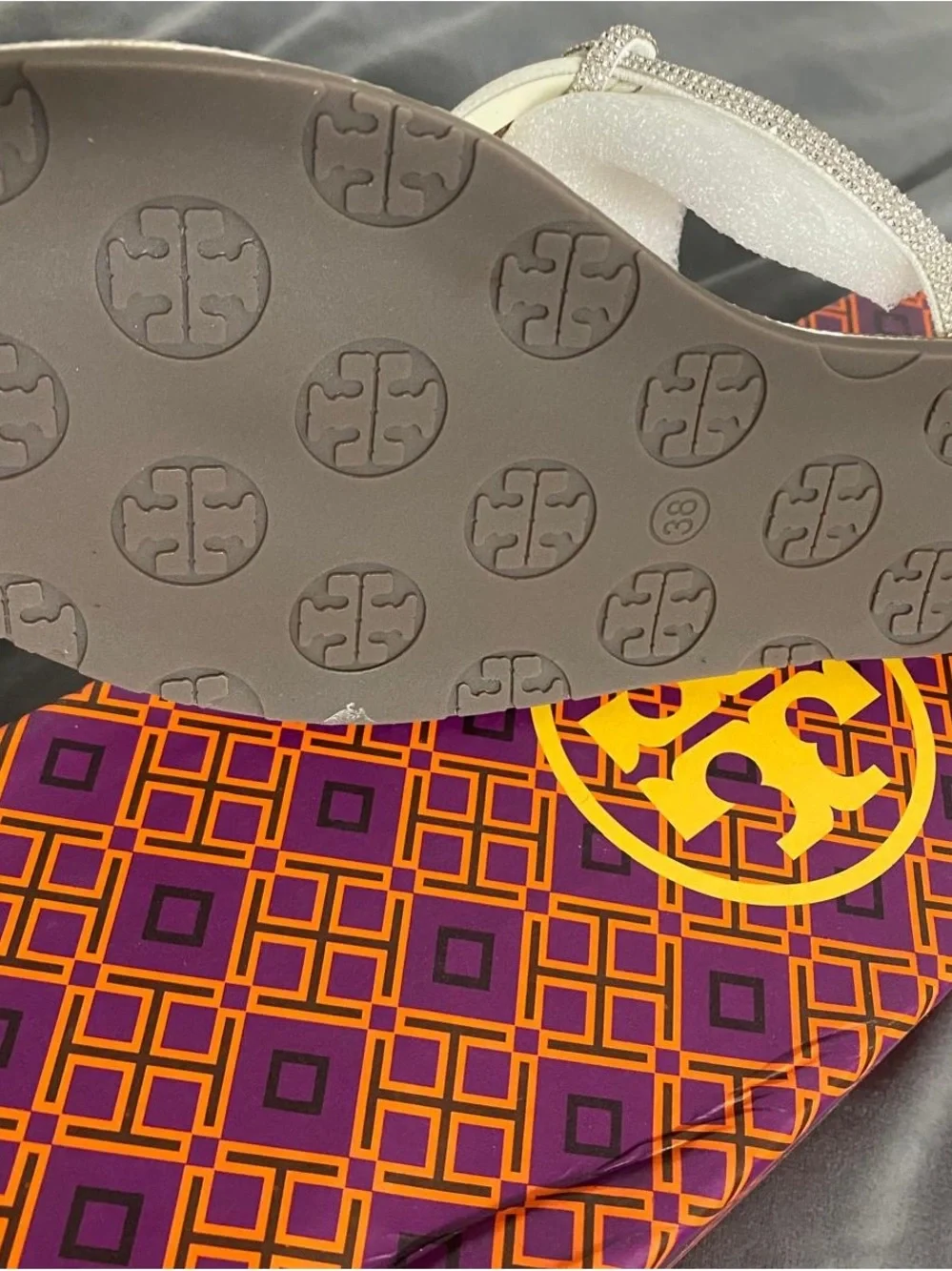 Tory Burch White Crystal Logo Thong Sandal